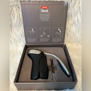 OXO Steel Vertical Lever Grip Corkscrew Wine Bottle Cork Opener w/ Extra Screw